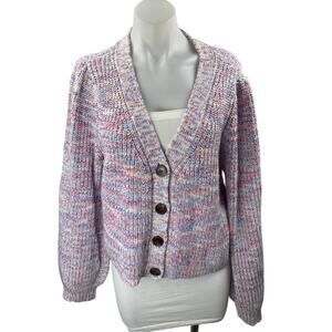 Lulus Women's Purple Multicolor Knit Button Long Sleeve Cardigan Sweater Size L